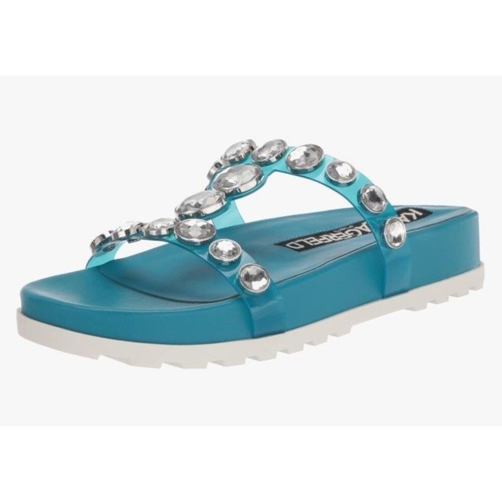 Karl Lagerfeld Belinda Diva Blue Rhinestone Slide Platform Sandals 8M New